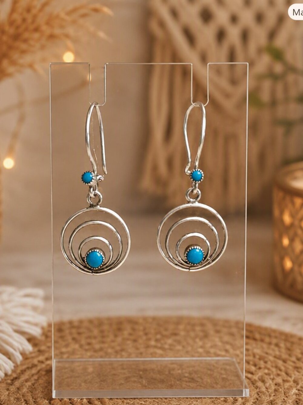 Turquoise Bead Swirl Dangle Earrings